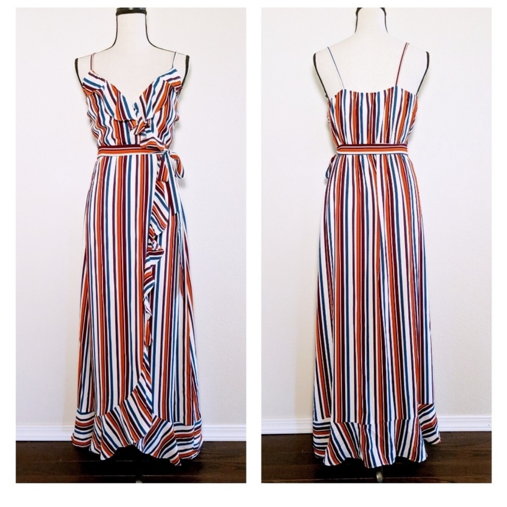 Love...Ady Striped Ruffle Wrap Maxi Dress